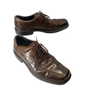 ECCO Helsinki Oxford Men Sz EU47 US13-13.5 Dress Shoes Brown Bicycle Toe Lace Up